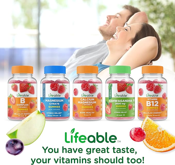 Lifeable Magnesium 85mg + Vitamin D 10000 IU Gummies Bundle - Great Tasting Vitamin Supplement Gluten Free GMO Free Chewable Gummy