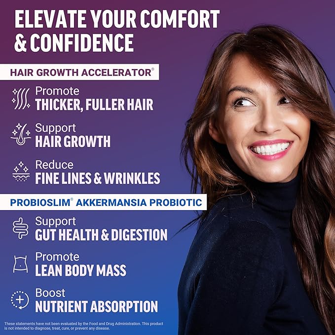 Force Factor ProbioSlim Akkermansia 60 Capsules + Hair Growth Accelerator Soft Chews