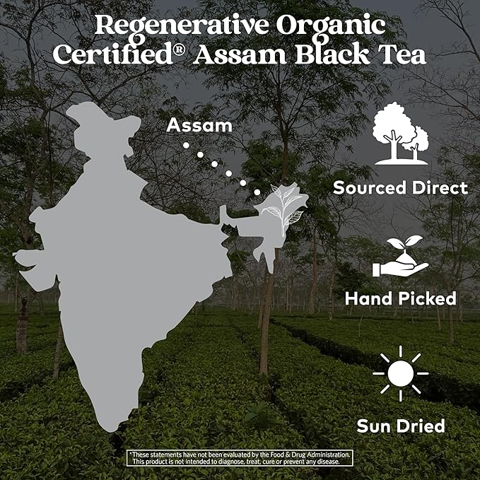 Organic India Purely Assam Black Tea - Caffeinated Herbal Tea Bags with Natural Assam Leaves Enjoy with Milk &amp Sweetener USDA Organic Non-GMO Fairtrade Certified - 18 Bags (Pack of 3)
