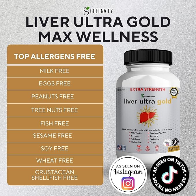 Liver Ultra Gold Extra Strength Supplement 60 Veggie Capsules Natural Liver Support with Milk Thistle Beetroot Artichoke 30 Day Supply (2)