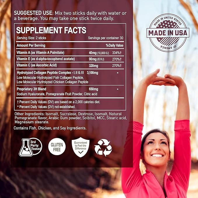 NANOWELL 3H Collagen Peptide 60 Sticks X 5 Boxes for 5 Months - I II &amp III with Vitamin AC E Hydrolyzed Elastin Peptide and Hyaluronic Acid - Hair Nail Skin and Joint Support (300 Count)