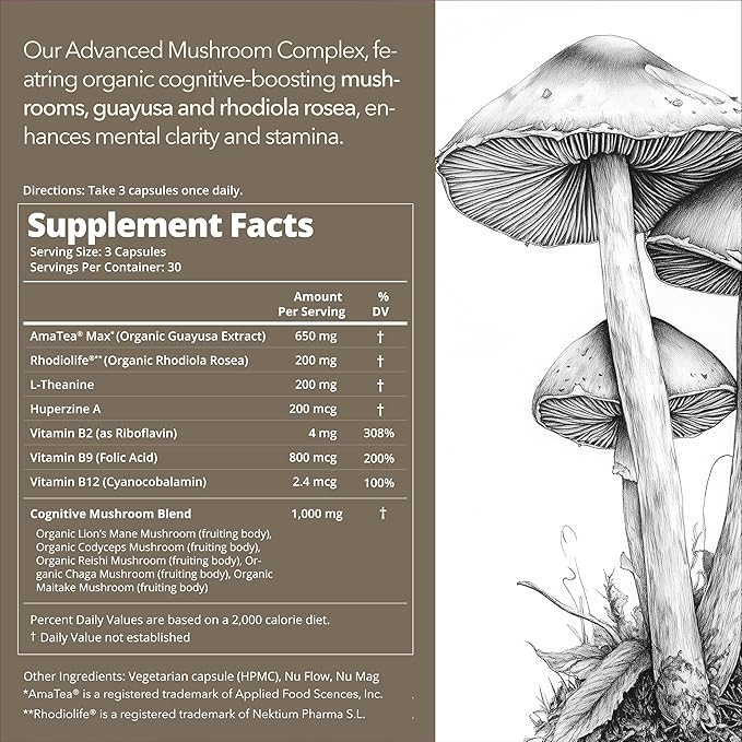 Organic Body &amp Mind Supplement: Astaxanthin with Turmeric Curcumin Antioxidant Powerhouse and Organic Mushroom Nootropic Adaptogen for Calming Focus