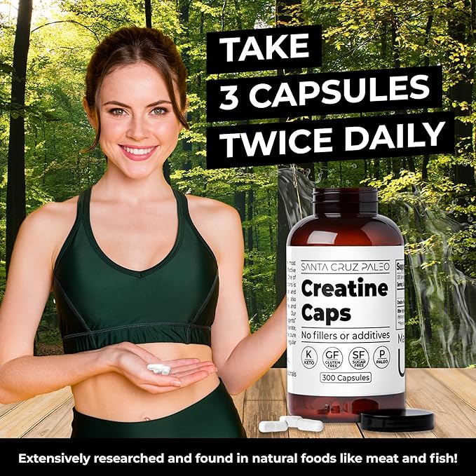 Santa Cruz Paleo Creatine Capsules Supports Muscle Growth &amp Energy Gluten Free Keto Sugar Free Paleo No Fillers or Additives Creatine Monohydrate Pills 2500mg 100 Servings 300 Capsules