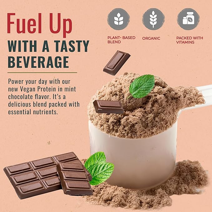 Fuel Vegan Protein Powder Mint Chocolate - 21g of Protein Each Serving Delicious Plant-Based Blend for Muscle Growth Crafted from Pea with Vegan D3 No Artificial Flavors Gluten-Free