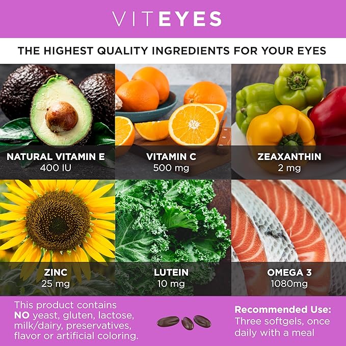 Viteyes AREDS 2 + Omega-3 Macular Support Softgels Plus Triple Strength Omega-3 (650 mg EPA 350 mg DHA) for Heart Health &amp Eye Health Eye Vitamins Vision Supplement 270 Softgels