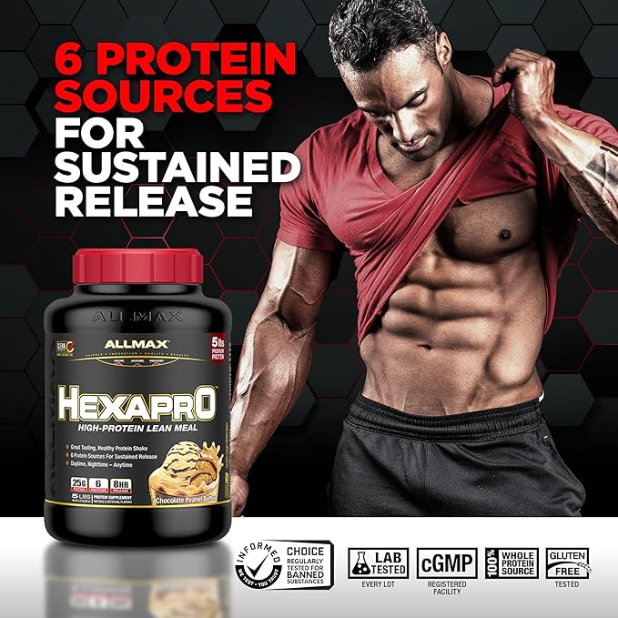 ALLMAX HEXAPRO French Vanilla - 2 lb - 25 Grams of Protein Per Serving - 8-Hour Sustained Release - Zero Sugar - 21 Servings