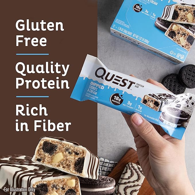 Quest Nutrition Dipped Chocolate Cookies &amp Cream Protein Bars High Protein Low Carb Gluten Free &amp White Chocolate Raspberry Protein Bars High Protein Low Carb Gluten Free