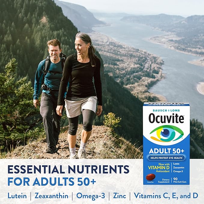 Ocuvite Adult 50+ Eye Health Vitamins and Mineral Supplements with Lutein Zeaxanthin and Omega-3 90 Soft Gels (Pack of 2)