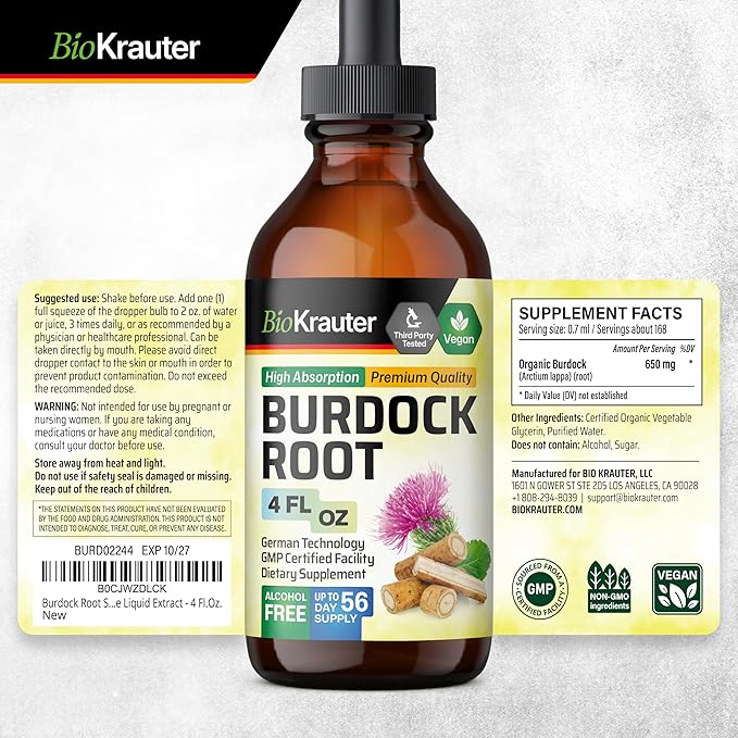 BIO KRAUTER Burdock Root Tincture 4 Fl. Oz. &amp Milk Thistle Tincture 4 Fl. Oz.