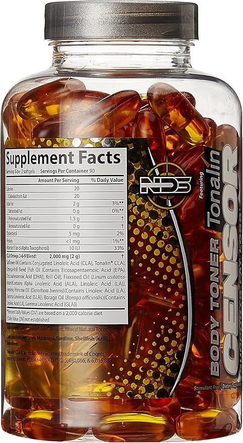 Censor - Fat Loss and Body Toner with CLA Fish Oil Safflower and Omega 3-6-9 Blend - Dietary Supplement for Improved Energy Metabolism and Health - 180 Softgels