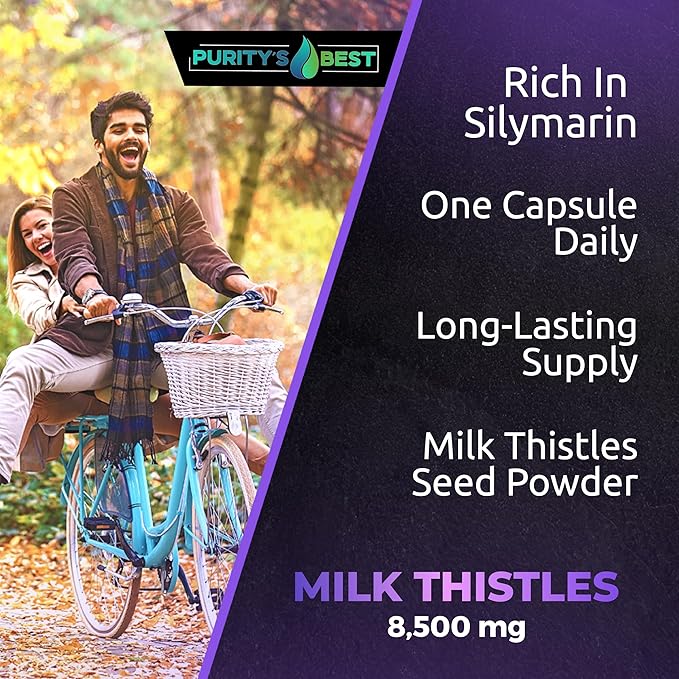 Purity’s Best Milk Thistle Extract 200 Vegan Caps 8500 Strength Standardized and Concentrated 50x Extract Silymarin Flavonoids Supports Liver Function Non-GMO Made in USA