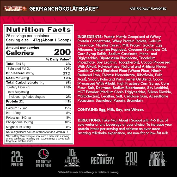 BSN Syntha-6 Whey Protein Powder Cold Stone Creamery- Germanchökolätekäke Flavor Micellar Casein Milk Protein Isolate Powder 25 Servings