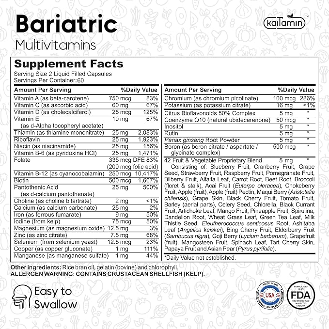 Bariatric Multivitamin with Iron for Post-Bariatric Sugery + Nootropic Vitamin Brain Matrix- Ginkgo Biloba for Memory Focus &amp Aging Support (Bundle)