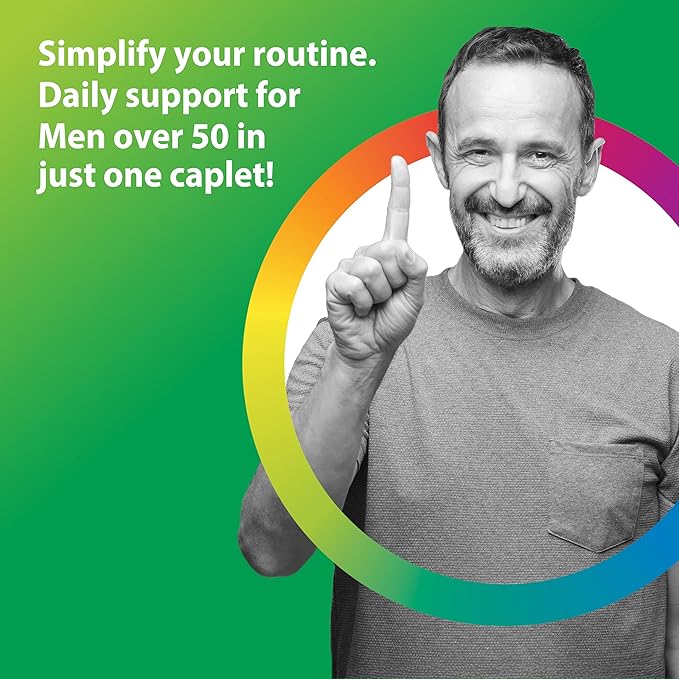 Rainbow Light Mens Multivitamin One + for 50 Plus | 90 Caplets | Supports Muscle Health | with Vitamins C D and Zinc | Real Food Nutrients Digestive Enzymes &amp Probiotics