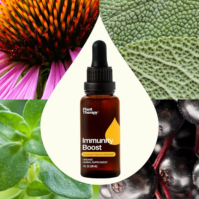 Plant Therapy Organic Immunity Boost Tincture 30 mL (1 oz) with Ehcinacea Elderberry &amp Lemon Balm Extract Supports a Healthy Immune System Natural Defense Against Seasonal Threats
