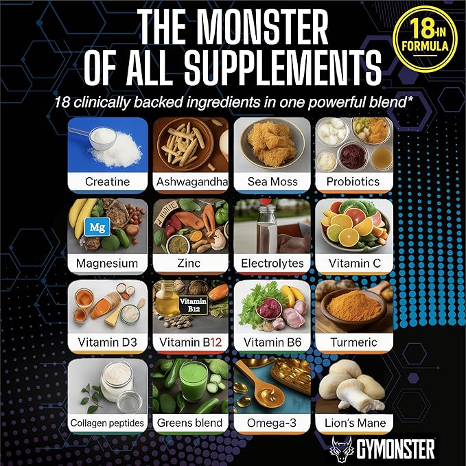 Creatine All in One Supplement Capsules – Ashwagandha – Sea Moss – Magnesium – Probiotics