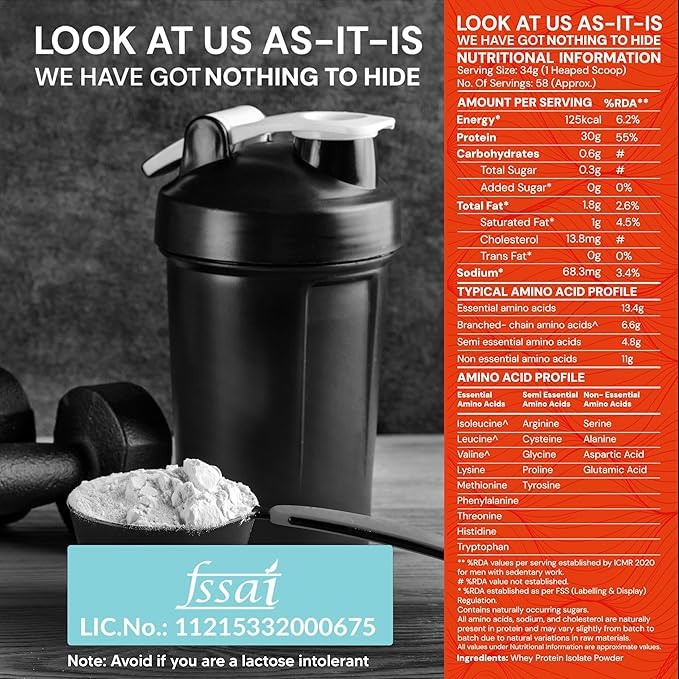 AS-IT-IS Nutrition Whey Protein Isolate 90% - 2 Kg/70.5 Oz | Protein 27g &amp Bcaa 5.9g Per Serving Fast Absorption Perfect as Post-workout Nutrition Cross-flow Microfiltered