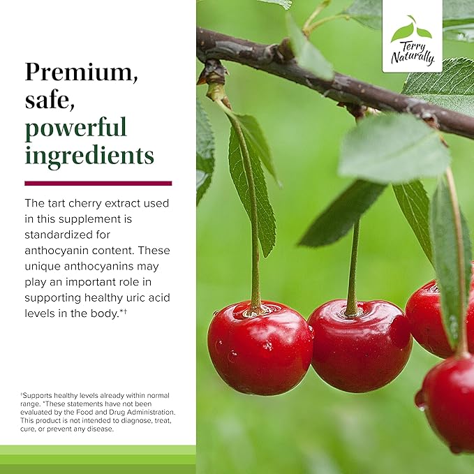 Terry Naturally Tart Cherry - Antioxidant Supplement to Support Healthy Uric Acid Balance &amp Joint Health - Nutritional Supplement - Dietary Supplement to Aid Recovery After Exercise - 120 Capsules