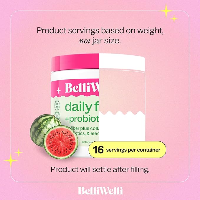 Belli Welli Daily Fiber Supplement Bundle - Cucumber Lime Mint &amp Watermelon - with Collagen Probiotics &amp Electrolytes - Refreshing Wellness Flavors 32 Total Servings