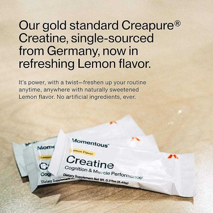 Momentous Creatine Lemon Monohydrate Powder - Creatine Powder - Supports Strength Lean Muscle &amp Recovery for Men &amp Women - NSF Certified for Sport - 6.49 g per Serving - 15 Servings