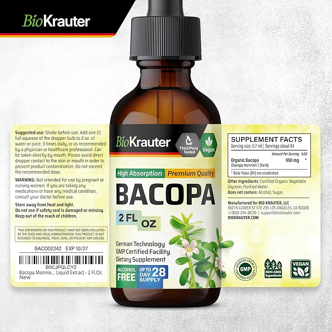 BIO KRAUTER Milk Thistle Tincture 2 Fl. Oz. &amp Bacopa Tincture 2 Fl. Oz.