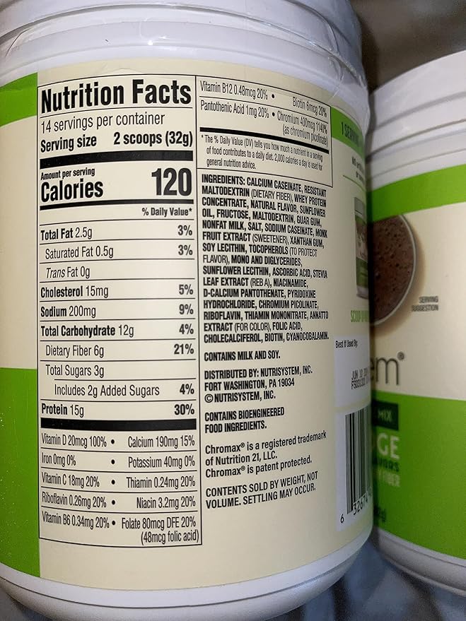 Nutrisystem Nutricrush Probiotic Shakes Chocolate Fudge and Sweet Vanilla Shake Mix - Protein &amp Probiotics Support Digestive Bust Belly Bloat 2 Containers 16.3 oz. each 28 Servings(Pack of 2)