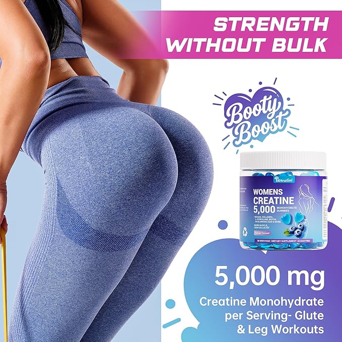 Creatine Gummies for Women – Blueberry Flavor 5g Creatine Monohydrate per Serving Pre Workout Creatine Chews with Collagen BCAA for Muscle Growth Strength &amp Energy Support – 90 Gummies Sugar