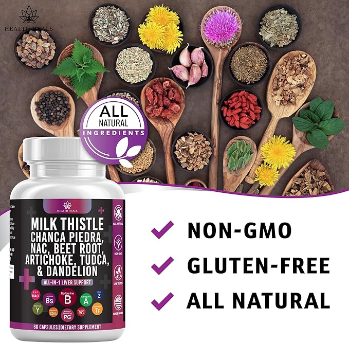 Milk Thistle NAC Chanca Piedra Beet Root Artichoke Dandelion Root - Liver Supplement Plus Astragalus TUDCA Choline &amp Ginger- 120 Count
