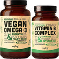 Vegan Omega 3 180 Softgels &amp Vegan Vitamin B Complex Bundle - Plant-Based DHA &amp EPA Fatty Acids Essential B Vitamins with Whole Food Blend B1 B2 B3 B5 B6 B7 Folate