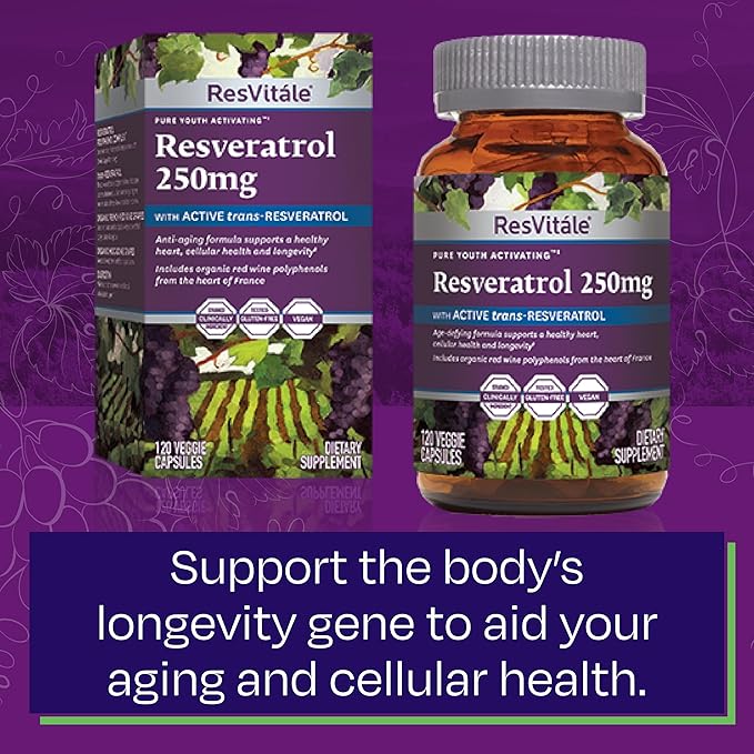 ResVitale Beauty 3 - Skin Care Supplement with Collagen Keratin &amp Elastin - 90 Capsules &amp Resveratrol 250 mg - Resveratrol Supplement for Men and Women - 120 Veggie Capsules