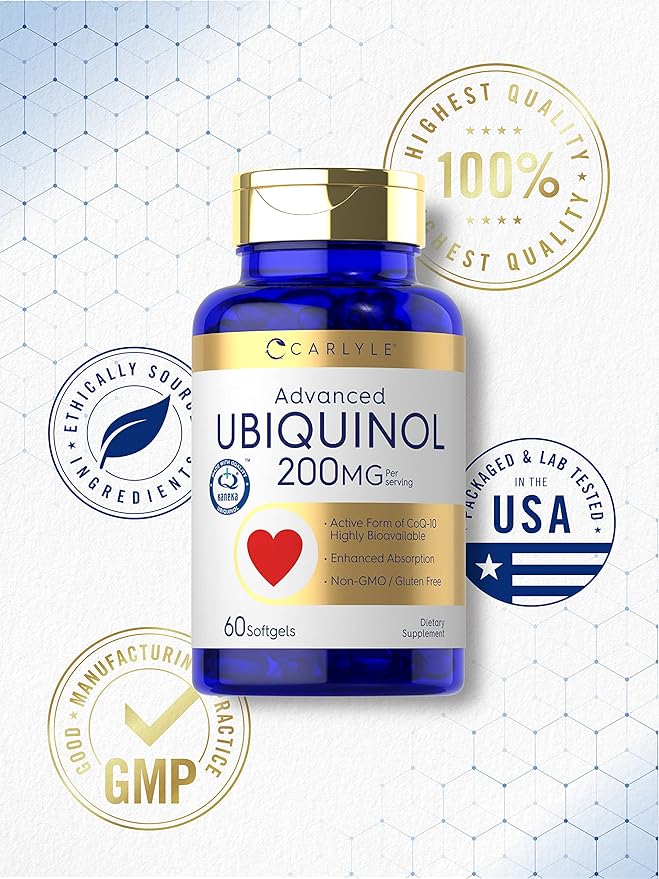 Carlyle Ubiquinol 200mg | 60 Softgels | High Absorption | Active Form of CoQ10 | Non-GMO Gluten Free Supplement