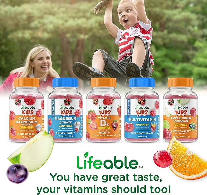 Lifeable Calcium with Vitamin D Kids + Turmeric Curcumin Kids Gummies Bundle - Great Tasting Vitamin Supplement Gluten Free GMO Free Chewable Gummy