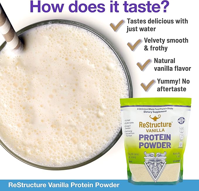 RnA ReSet - ReStructure Protein Powder Keto Paleo Formula 1G Sugar 1G Net Carb Only 80 Calories per Serving. Creamy Vanilla Non GMO - by Dr. Carolyn Dean