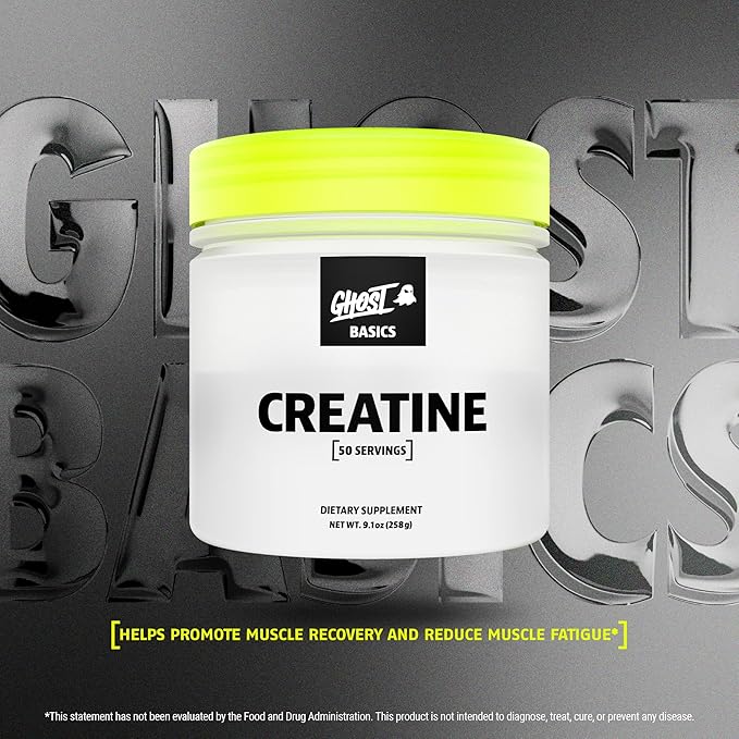 GHOST Basics Creatine Monohydrate Powder for Men &amp Women – 5G Creapure Creatine Workout Supplement for Muscle Gain – Vegan Soy Free &amp Gluten Free - 50 Servings