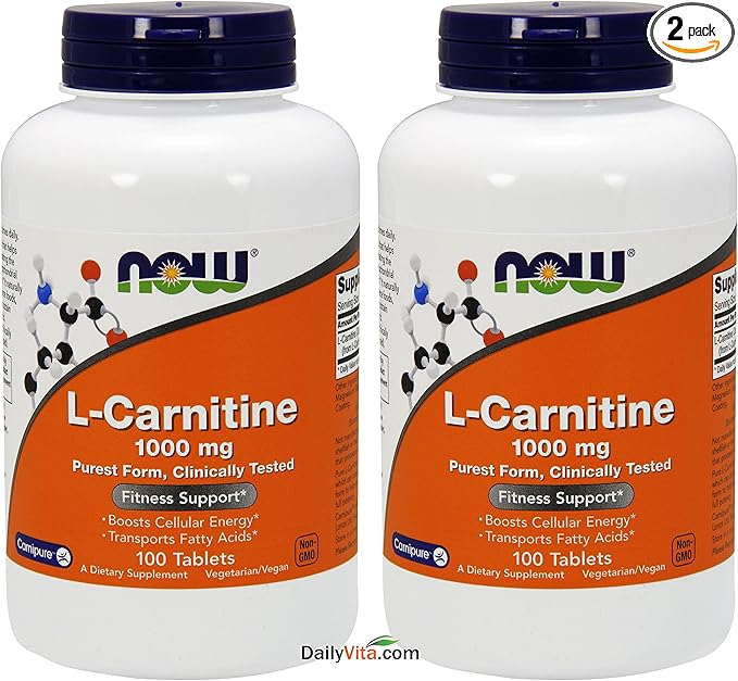 NOW Foods L- Carnitine Tartrate 1000mg 100 Tablets (Pack of 2)
