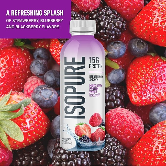Isopure Clear Whey Isolate Citrus Lemonade Protein Powder 16 Servings + 1 Bottle of Clear Protein Water with Electrolytes 15g Whey Protein Isolate Zero Sugar Mixed Berry 20 fl oz Bottle