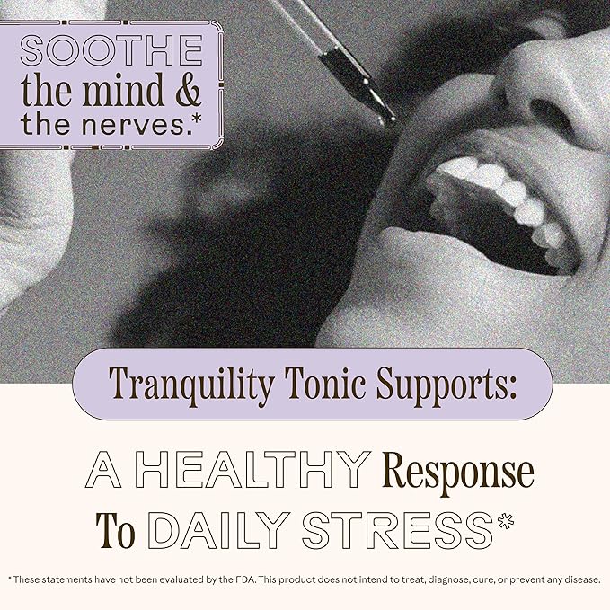 Wooden Spoon Herbs Tranquility Tonic | USDA Certified Organic Stress Relief &amp Sleep Aid Tincture | 6 Herb Complex with Organic Skullcap Ashwagandha Oat Tops Holy Basil Lavender | 2oz 32 Servi