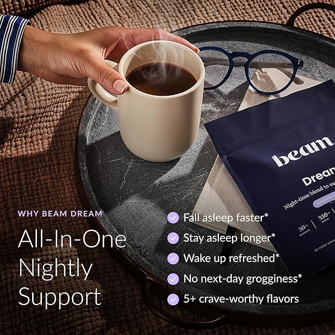 Beam Dream Sleep Powder – Sleep Aid for Adults with Melatonin Magnesium L-Theanine Reishi Mushroom &amp Apigenin Sleep Supplement Sleepy Cocoa Bedtime Drink Mix Variety Pack 20 Servings