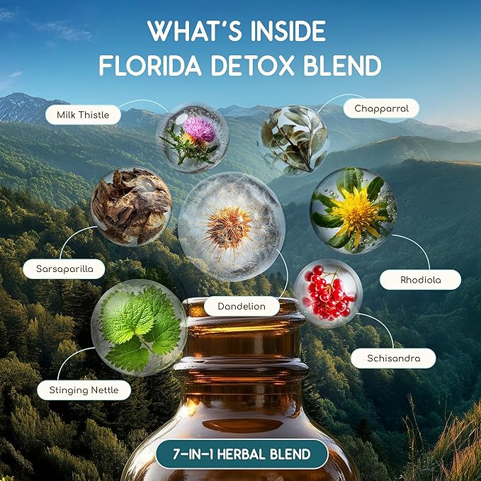 HerbEra Florida Herbal Detox Blend - USDA Organic Extract Made in USA | Immune &amp Liver Support Liquid Drops | Dandelion Root Milk Thistle Rhodiola Sarsaparilla Schisandra | 2 fl oz