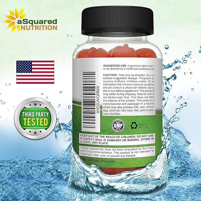 aSquared Nutrition Apple Cider Vinegar Gummies - 1500mg Per Serving - with The Mother - 90 ACV Gummies w/Vitamin B6 &amp B12 Folic Acid - Vegan Gummy Supplement Alternative to Capsules Pills &amp D