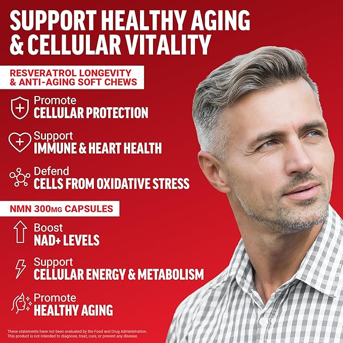 Resveratrol  Mixed Berry 60 Soft Chews + NMN Supplement Nicotinamide Mononucleotide to Support Healthy Aging and Energy Metabolism Boosts NAD+ Levels No Gelatin Non-GMO 30 Vegetable Capsules