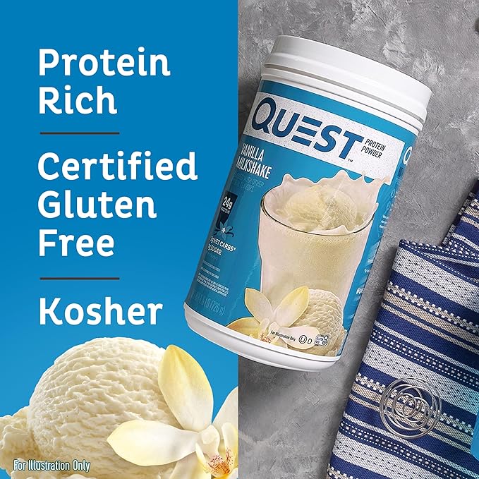 Quest Nutrition Vanilla Milkshake Protein Powder 24g of Protein 1g of Sugar Low Carb Gluten Free 1.6 Pound 23 servings