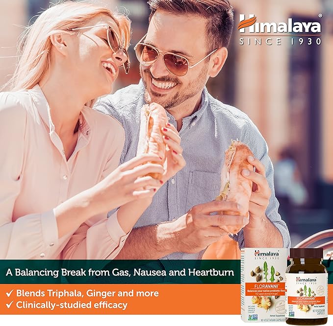Himalaya FlorAvani - Herbal Digestive Health Supplement Supporting Heartburn and Nausea Relief - Vegan Non-GMO Gluten Free Clinically Studied 271 mg 90 Capsules