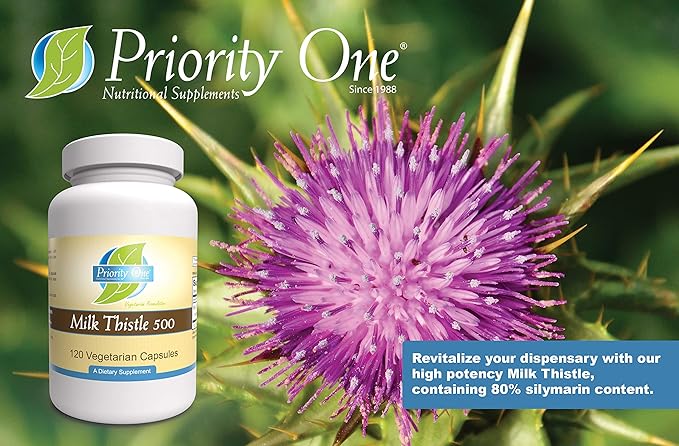 Priority One Vitamins Milk Thistle/Silymarin 80% 120 Vegetarian Capsules - High Potency clinically dosed Supporting Healthy Liver Function.*