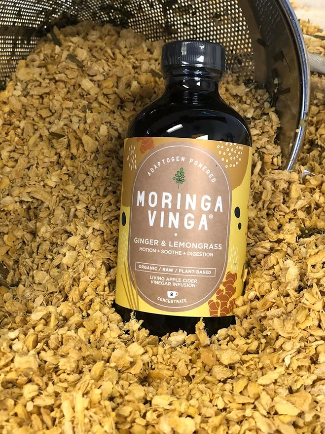 Organic Ginger &amp Lemongrass Moringa Infusion – Daily Herbal Tonic with Apple Cider Vinegar Honey | Supports Motion Digestion &amp Relaxation | Non-GMO 16 oz