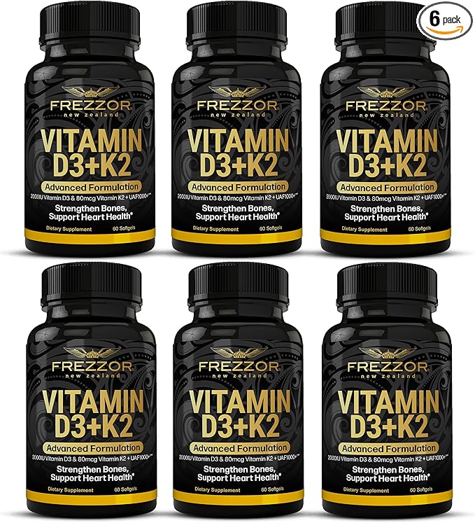 FREZZOR Vitamin D3 and K2 Caps High Potency D3 2000IU and K2 (MK7) 80mcg Unique VIT D3 from 100% New Zealand Sheep's Wool Lanolin Cardiovascular Support &amp Bone Health 360 Softgels 6 Month Suppl