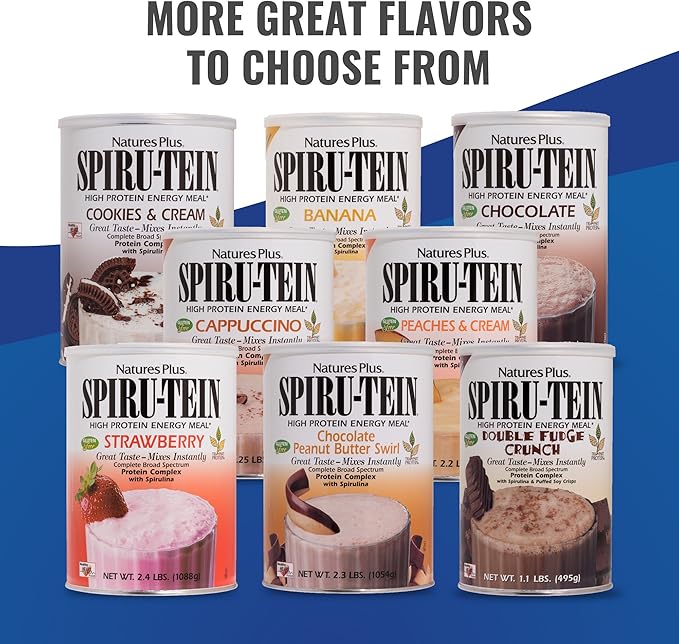 NaturesPlus SPIRU-TEIN Protein Powder Meal - Strawberry - 8 Packets - Plant-Based Protein Shake - Non-GMO Vegetarian Gluten Free - 8 Servings