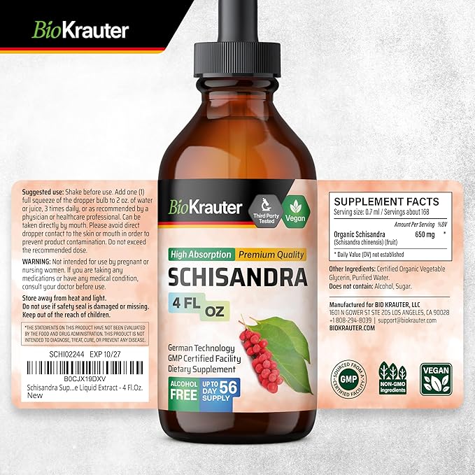 BIO KRAUTER Schisandra Tincture 4 Fl. Oz. &amp Milk Thistle 60 Gummies.