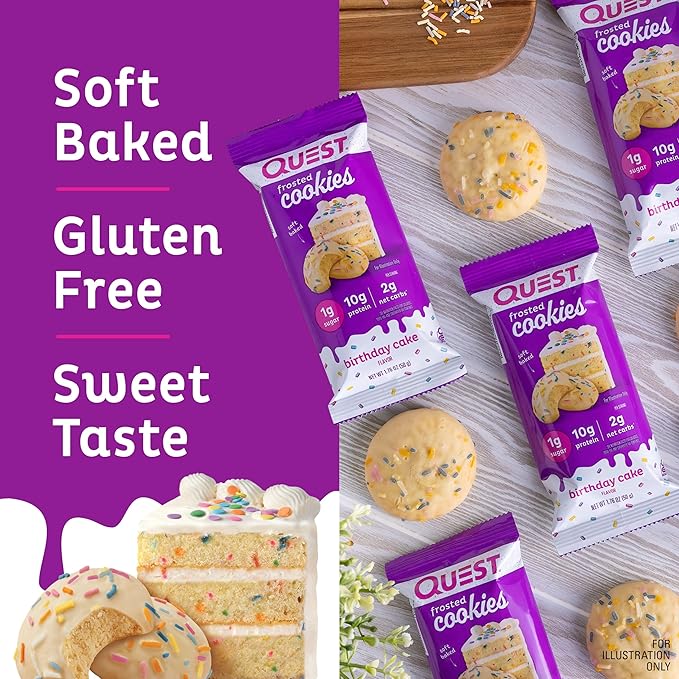 Quest Nutrition Protein Shake Salted Caramel 4 Count Bundle with Birthday Cake Frosted Cookies Twin Pack