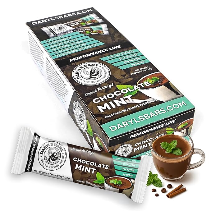 Daryl's Bars Chocolate Mint On the Go Whey Protein Bars Gluten Free Low Sugar 20gr of Protein Snack Meal Replacement Pack of 1